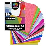OfficeTree 35 x Glitzerpapier zum Basteln A4-15 Farben 250g/m² - Glitzer Papier A4 Bunt - Glitzer Bastelpapier - Glitzer Karton zum Basteln und Gestalten