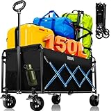 Bollerwagen Faltbar, Handwagen faltbar 150L Tragkraft 150KG mit verstellbarem Griff, Offroad-Rädern für Camping Garten Outdoor 94x43x42cm