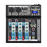 Depusheng HT4 Bluetooth DJ Mischer kompatible professionelle tragbare digitale mischpult dj mit USB 4 Kanal audio Mixer für Studioaufnahmen, Schwarz