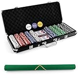 COSTWAY Pokerset mit 500 Laser-Chips | Pokerkoffer Alu | Pokerchips | Poker Komplett Set | Pokerkoffer mit Tuch /2 Pokerdecks (Schwarz)
