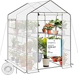 Sekey Gewächshaus Folie XXL 200*145*145 cm, Anzucht Gewächshaus Tomaten mit 10 Regalböden, Foliengewächshaus Stabil Garten mit PE-Abdeckung Winterfest, Weiß