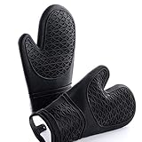 Ofenhandschuhe Silikon, RIFNY Topfhandschuhe Backhandschuhe Hitzebestaendig bis zu 260°C Anti-Rutsch Lange Backofenhandschuhe für Kochen Backen, backofen Handschuhe Oven Gloves(Schwarz)