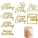 Kryzalite® 8 Stück goldene Happy Birthday-Kuchenaufsätze, Spiegel-Acryl-Kuchenaufsatz, seitliche Kuchendekorationen, Kuchendekorationszubehör, Cupcake-Topper für Geburtstagsfeier