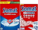 SOMAT Classic Power Spülmaschinen Tabs (172 AW), Geschirrspül Tabs mit Fettlösekraft für kraftvolle Reinigung & strahlend sauberes Geschirr sogar bei niedrigen Temperaturen + 5in1 Spezial-Salz 1,2 kg