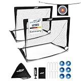 ArtSport Pop-up Fußballtor Goal Master - 2er Set mit Zubehör - faltbar & schnell spielbereit - 2 Fußballtore Indoor & Garten - Fußball Tor - Schwarz