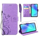 AROYI Lederhülle Kompatibel mit Huawei P30 Lite Flip Hülle und Schutzfolie, Wallet Case Handyhülle PU Leder Tasche Case Kartensteckplätzen Schutzhülle Kompatibel mit Huawei P30 Lite (Lila)