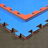 TEKKA BUDO Kampfsportmatte rot-blau - 100 x 100 x 2 cm - Verzahnte Ränder - Wendematte, Trainingsmatte - Judo, Karate, Ju-Jutsu, Taekwondo