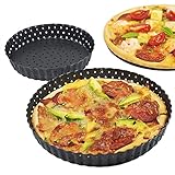 AYKANING Pizzablech,Pizza Pan Flanke Pizza-Pfannen mit abnehmbaren Unterlöchern Antihaft Runde Form Pizza Backblech Teller Home Küche Bäckerei Zubehör (Size : 8')