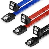 deleyCON 3x 50cm SATA 3 Nylon Kabel Set Datenkabel 6 Gbit/s Anschlusskabel Verbindungskabel Mainboard HDD SSD Festplatte 1 S-ATA Stecker 90° Gewinkelt Schwarz Blau Rot