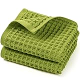 Jacquotha Waffelhandtücher für die Küche, 2-teilig, Baumwolle, leicht, schnell trocknend, für Badezimmerdekoration, 33 x 73,7 cm, Grün