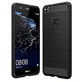 Anjoo Hülle Kompatibel mit Huawei P10 Lite, Carbon Fiber Texture-Inner Shock Resistant-Weich und Flexibel TPU Cover Case Kompatibel mit Huawei P10 Lite, Schwarz