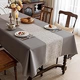 FeinKulturia Tischdecke Abwaschbar Verdickte Design Grau Tischdecken 100x140cm Luxuriös Optik Tischläufer aus Baumwoll Leinen Material Wasserabweisend, Tischtuch Dauerhaft Kratzfest für Esstisch