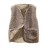 Teddy Fleece Weste Damen Ärmellose Fleeceweste Damen Einfarbig V-Ausschnitt Knöpfen Teddy Jacke Herbst Winter Warm Ärmellos Plüschweste Kurz Fell Weste Leicht Casual Damenweste Übergangsjacke