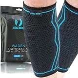 AGILE NOW® Wadenbandage 2er Set stabilisiert & entlastet die Waden bei jeder Bewegung – Kompressionsstrümpfe für Damen & Herren – rutschfeste & atmungsaktive Kompressionsbandagen (XL | Blau)