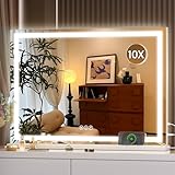 Hasipu Kosmetikspiegel mit Lichtern, 70 x 50cm LED-Make-up-Spiegel, beleuchteter Make-up-Spiegel mit 3 dimmbaren Modi, Kosmetikspiegel mit Touchscreen Steuerung Quadratisch Weiß