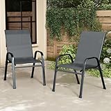 XIELOUS gartenstühle stapelbar 2er Set, balkonstühle gartenstuhl hochlehner, terrassenstühle mit Armlehnen und Metallgestell Wetterfest für Outdoor Garten Terrasse Balkon Restaurants (Grau)