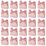 60 Stück kleine Dankeschön-Geschenktüten mit rosa Schleife, Mini-Papiertüten für Hochzeit, Babyparty, Party, Gastgeschenke, Brautjungfer, Feier