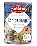 DREISTERN Königsberger Klopse 400g I 4 Klopse in heller Kapernsauce I Herzhaftes Fertiggericht in recyclebarer Konservendose I Lange Haltbarkeit dank natürlicher Konservierung I Hausmacher Qualität