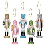 Nussknacker Weihnachtsdeko - 6 Stück Glitzer Nussknacker Weihnachtsbaumschmuck,Holz Deko für Präsentation Schreibtisch Wand Fenster Festliche Veranstaltung