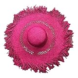 FANSHINUO Strand-Strohhut, eleganter Damenhut, Sonnenschutz, breiter Rand, Strohhut für Strandurlaub und Outdoor-Aktivitäten, Rose Re, Hat circumference 55-60cm