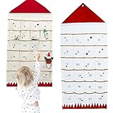 Tefola Adventskalender zum Befüllen,50 * 120cm Stoff-Adventskalender Mit 24 Taschen,adventskalender zum aufhängen(Rot)