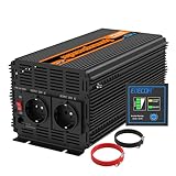 EDECOA Wechselrichter 2000w 24v 230v Spannungswandler mit Neuer Fernbedienung 2X USB und Bildschirm LCD für Sonnenkollektor KFZ Wohnmobi (2000w)