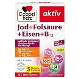 Doppelherz Jod + Folsäure + Eisen + B12 - Mit Folsäure als Beitrag für die normale Blutbildung – 150 vegane Mini-Tabletten