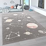 Paco Home Kinder-Teppich, Spiel-Teppich Für Kinderzimmer Mit Planeten Und Sternen, In Grau, Grösse:120x170 cm