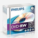 Philips DVD-RW Rohlinge (4.7 GB Data/ 120 Minuten Video, 1-4x Speed Aufnahme, 5er Jewel Case)