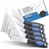 EFFEKTWERK Profi Spachtel Set - 5tlg Spachtel aus rostfreiem Edelstahl - 2x stabil zum Tapeten entfernen mit Anschliff & Metallplatte - 3x flexible Malerspachtel - Maler Werkzeug Spachtelset