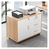 Aktenschrank aus Holz mit 3 Schubladen auf Rädern, mobiles seitliches Abheften für Heimbüro, Druckerständer und Aufbewahrungslösung, dunkles Kaffee-Finish, perfekt für Aktenordner