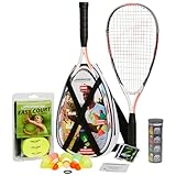 Speedminton® S900 Set – Original Speed Badminton/Crossminton Profi Set mit Carbon Schlägern inkl. 5 Speeder®, Spielfeld, Tasche, Rot/Weiß/Grau, 60 cmm