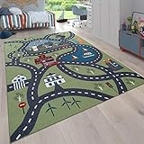 Paco Home Kinder-Teppich Für Kinderzimmer, Spiel-Teppich Mit Straßen-Motiv rutschfest In Grün, Grösse:120x160 cm