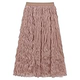 Damen A Linie, Hohe Taille, Mehrlagiger Plissee Tüllrock Aus Netzstoff, Einfarbig, Tutu Midiröcke Aus Netzstoff, Eleganter Vintage Petticoat für Abschlussball, Heimkehrparty, Khaki, S