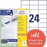 AVERY Zweckform 3475 Adressaufkleber (2.400 Klebeetiketten, 70x36mm auf A4, Papier matt, bedruckbare Absenderetiketten, selbstklebende Adressetiketten mit ultragrip) 100 Blatt, weiß