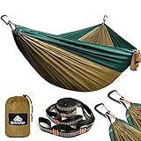 NATUREFUN Ultraleichte Reise Camping Hängematte | 300kg Tragkraft (300 x 200 cm) Atmungsaktiv, Schnelltrocknendes Fallschirm Nylon | 2 x Premium Karabiner, 2 x Nylon-Schlingen Inbegriffen | Draußen