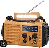 Tragbare Solar Radio, Notfall Radio mit Kurbel, Dynamo Wetter AM/FM/SW Radio, 5000mAh Wiederaufladbare Powerbank, Typ C Anschluss, LED Taschenlampe&Leseleuchte, SOS Alarm, Kompass für Camping Outdoor