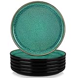 vancasso Speiseteller Steingut, Essteller set 6 Personen, Teller Set, Geschirr für Spülmaschine und Mikrowelle, Pastateller, Kuchenteller Grün