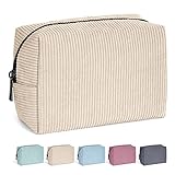 MAANGE Kosmetiktaschen für Frauen Kleine Make up Tasche Cord Schminktasche Reise Kosmetiktaschen mit Metall Reißverschluss Make up Tasche für Reisen (Beige)