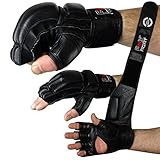 FOX-FIGHT Freefight MMA Handschuhe professionelle hochwertige Qualität echtes Leder Boxhandschuhe Sandsack Training Sparring Muay Thai Kickbox Kampfsport BJJ Sandsackhandschuhe Gloves schwarz, L