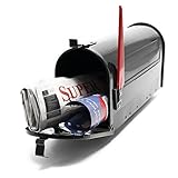 Wiltec US Mailbox schwarz 150 x 513 x 223 mm, amerikanischer Briefkasten mit Fahne, Wandbriefkasten oder Standbriefkasten Stahl amerikanisches Design