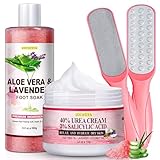 LUCOTIYA Pediküre-Set, Fußspa, Einweichen, Hornhaut- und Nagelhautfeile, Harnstoffcreme für Füße mit Aloe und Lavendel, Pediküre-Zubehör für trockene und rissige Füße für Frauen