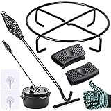 Deckelheber Dutch Oven Haken, 42CM Griffhaken und Feuertopf Deckelheber, Untersetzer Dutch Oven Ständer, Untergestell, Dutch Zubehör Set für BBQ,Grill,Camping,Küchen