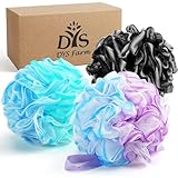 3 Stück 75g XL Badeschwamm Duschschwamm Waschschwamm Badezubehör Badekugeln Massageschwamm leicht schäumend weiche Masche Peeling Hautreinigung extra groß, Violett
