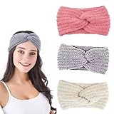 3 Stück Stirnband Kinder Mädchen, Chunky Knit Stirnbänder, Geflochtene Winter Stirnbänder für Frauen und Mädchen, Ohrwärmer, Häkel-Kopf Wraps, Warm und Stylisch