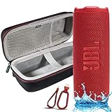 JBL Flip 7 Tragbarer Bluetooth-Lautsprecher, IP68 wasserdicht, staubdicht, sturzsicher, PushLock-System, AI-Sound-Boost, 16H Akku, Megen Hardshel Schutzhülle (Rot)