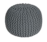 Homescapes Pouf Strickpouf rundes Bodenkissen, Sitzpouf 35 x 40 cm, gepolsterter Sitzhocker, Sitzpuff/Puff mit grob gestricktem Bezug aus 100% Baumwolle, Strickpuff, grau