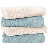 Pure Label 4-TLG. Handtücher Set mit Aufhängeschlaufen aus 100% Baumwolle, saugstark und weich - 4er Pack Handtücher 50x100 cm auf feinster aus feinster Baumwolle, Creme | Türkis