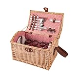 ILGUN Picknickkorb aus Weidengeflecht für 4 Personen, Outdoor-Rucksack- und tragbares Picknick-Set, unverzichtbares Zubehör für Wohnmobil, Camping, Picknick, mit Ledergriff, Schnalle