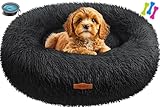 Lovpet® Hundebett Hundekissen Katzenbett Bagel, Waschbar, Inkl. Napf + 3X Kauknochen, Hundesofa flauschig Kissen Rund aus Plüsch für Kleine, Mittelgroße & Große Hunde, Katzen [M, Ø 50cm Schwarz]